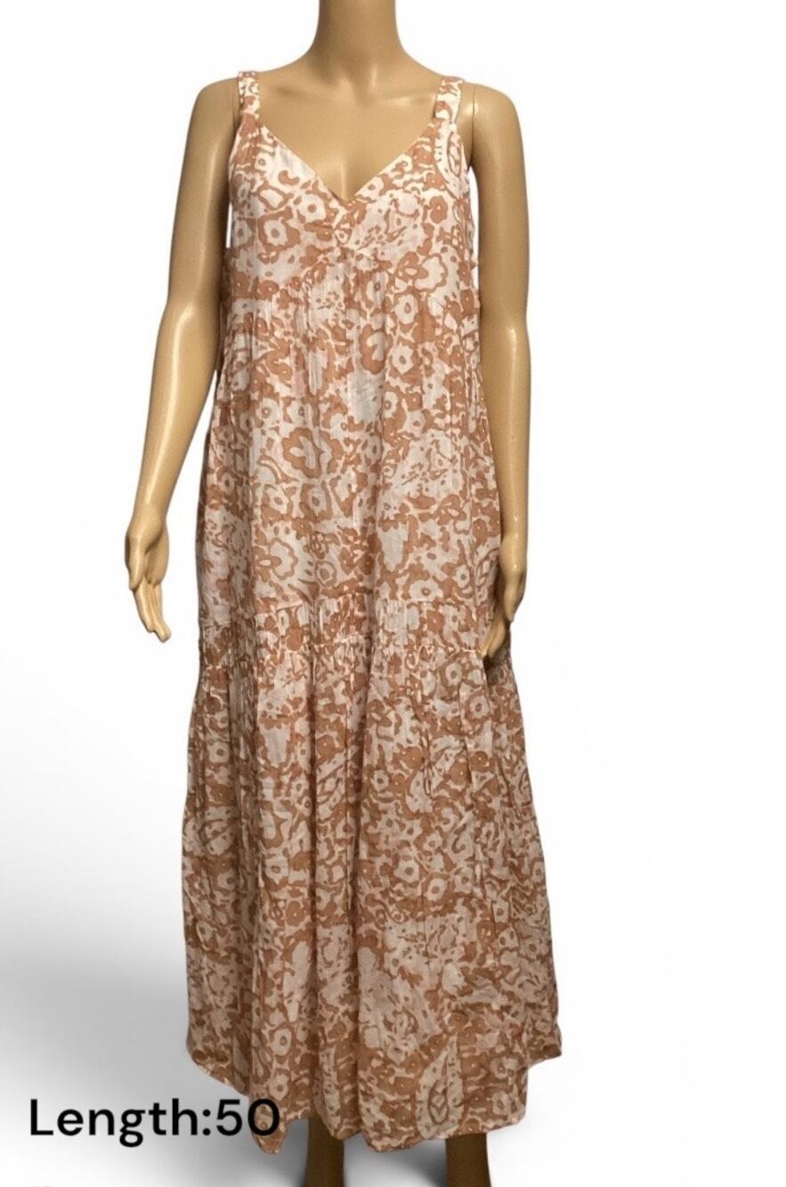 Joie Limited Edition Tiered Maxi Dress Tan Boho V-Neck Sundress  size M